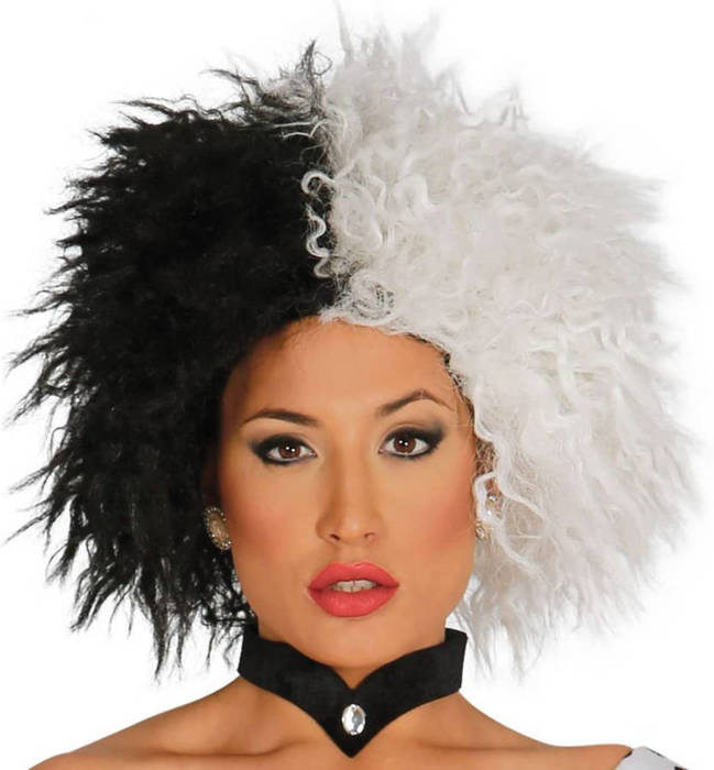 Peruka Cruella Afro biało - czarna
