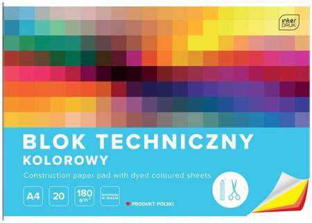 Blok techniczny kolorowy A4 20 kartek barwiony w masie