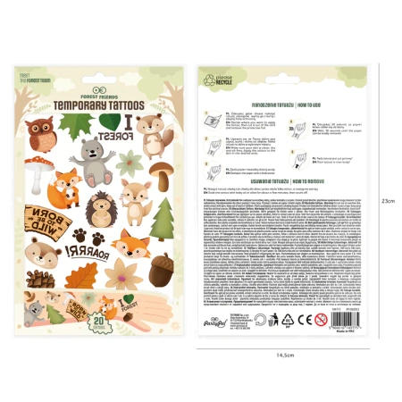 Tatuaże zmywalne wodne dla dzieci Leśni przyjaciele 20szt.