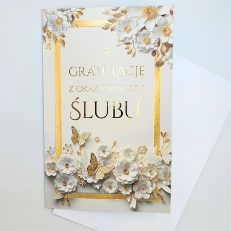 Kartka okolicznościowa Gratulacje z okazji Ślubu kwiaty białe