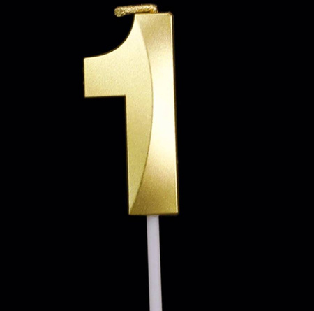 Świeczka urodzinowa na tort cyfra elegancka złota mała 1 szt.