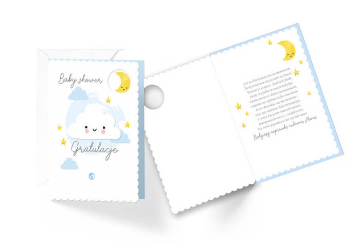 Kartka na BABY SHOWER chmurka niebieska
