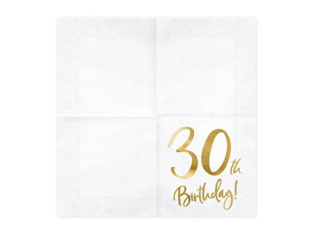 Serwetki papierowe 30th Birthday złote 33 x 33 cm 20 szt.