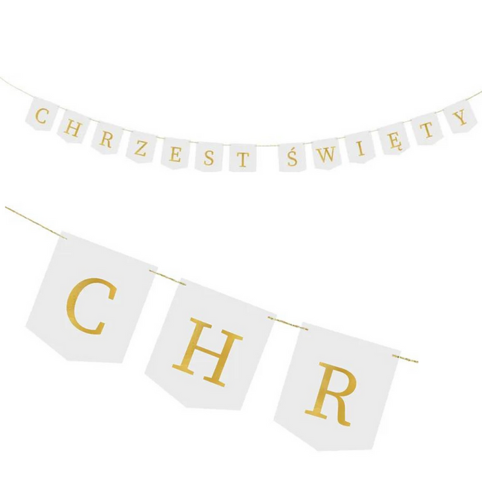 Baner girlanda Chrzest Święty złoty napis 200 cm