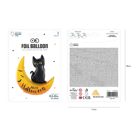 Balon foliowy Czarny Kot na księżycu Halloween 76x88 cm