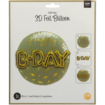 Balon Foliowy Happy B-Day 3D trójwymiarowy 56 cm