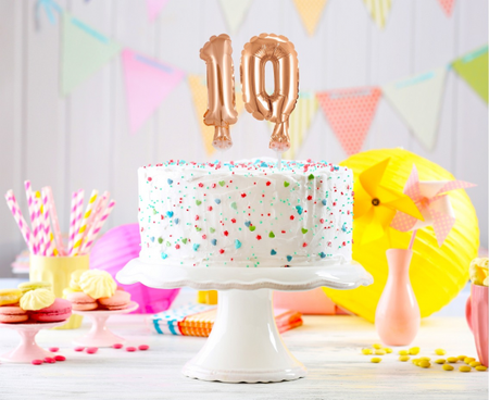 BALON foliowy CYFRA na patyczku ZŁOTY RÓŻ 13 cm