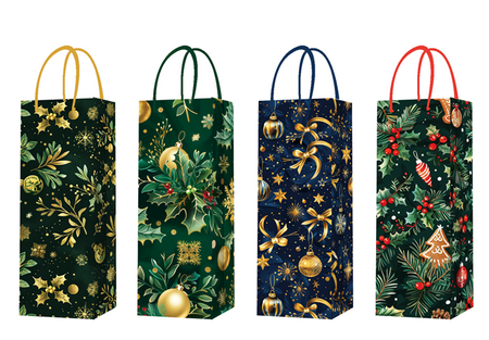 Torebka prezentowa Świąteczna (na wino alkohol) 36x12x9 cm mix wzorów