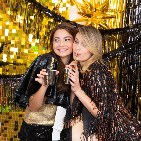 Kubeczki papierowe Happy New Year czarno-złote na Sylwestra 220ml 6szt.