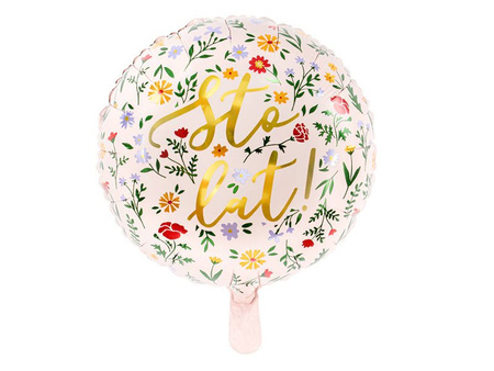 Sto lat! w kwiaty balon foliowy 35 cm