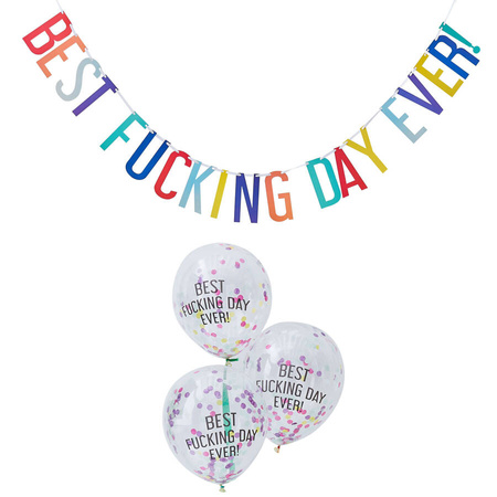 Baner girlanda i balony urodzinowe śmieszny napis BEST DAY