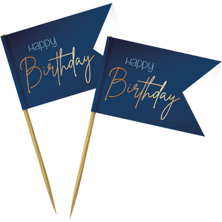Stylowe Pikery Chorągiewki na tort Happy Birthday 36 szt.