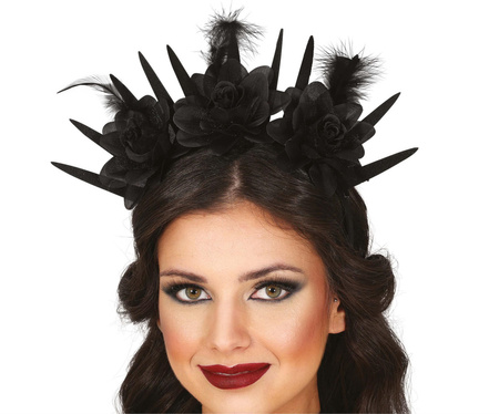 Opaska na głowę, tiara czarne kwiaty Guirca