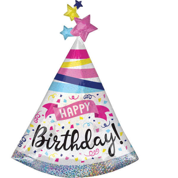 Balon foliowy holograficzny CZAPECZKA Happy Birthday 91 cm