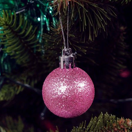 Bombki choinkowe różowe w pudełku choinka (12 szt.)