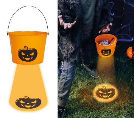 Wiaderko pomarańczowe z dynią świecące Halloween