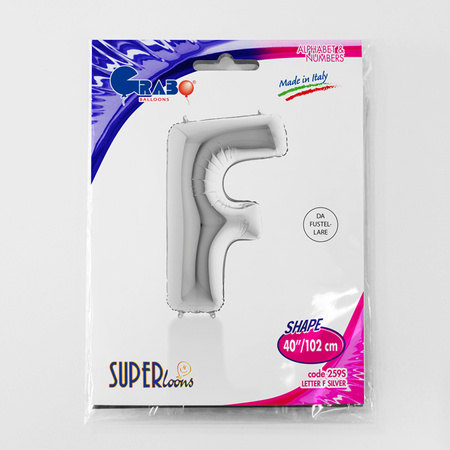 Balon foliowy litera F alfabet srebrna 40 cali