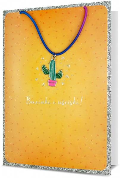 Kartka okolicznościowa uniwersalna "Buziaki i uściski!" zawieszka kaktus