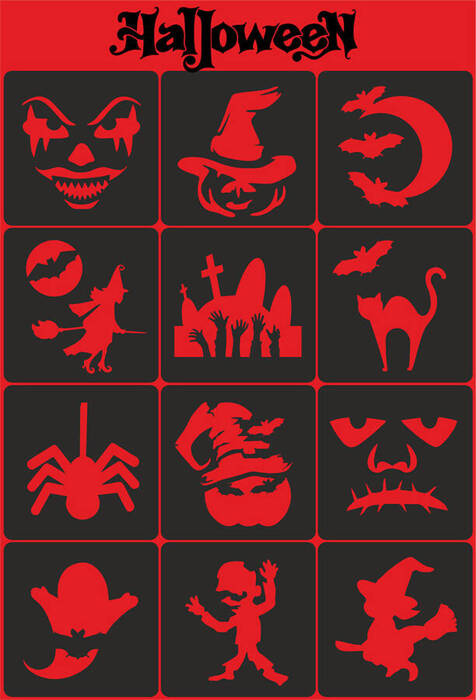 Szablony do tatuaży brokatowych Zestaw Halloween 12 szt.
