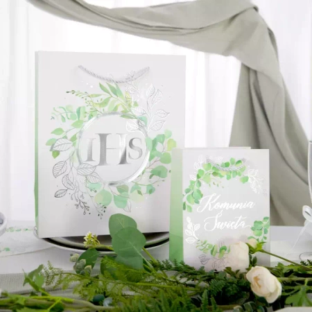 Torebka prezentowa Pierwsza Komunia Święta IHS eukaliptus - małe