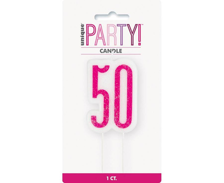Świeczka urodzinowa na tort liczba "50" różowa