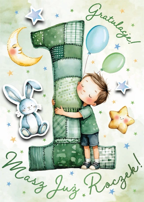 Kartka urodzinowa na Roczek dla chłopca 1 szt.
