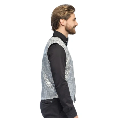 Kamizelka z muchą męska srebrna cekinowa błyszcząca