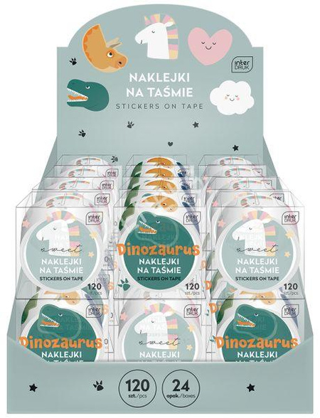 Naklejki na taśmie dla dzieci dinozaury lub jednorożce mix wzorów do wyboru