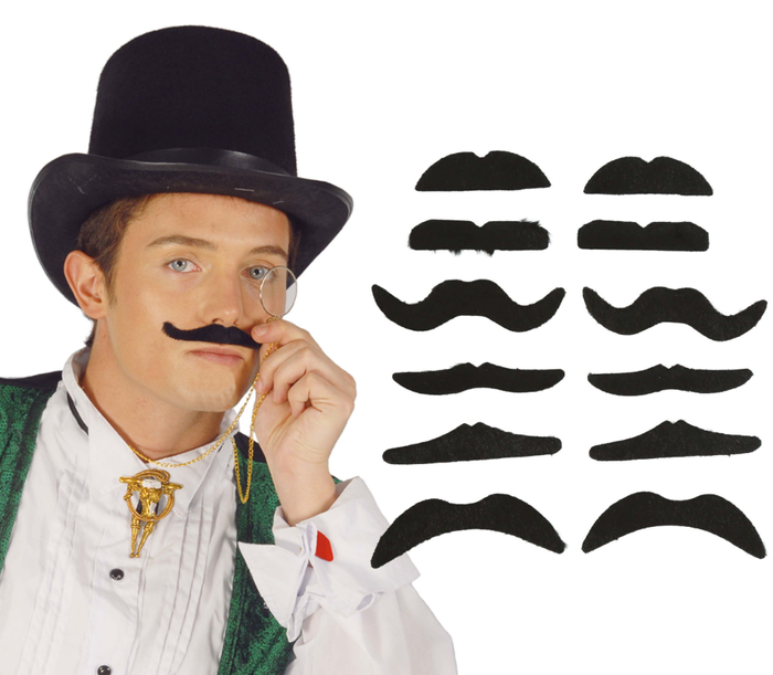 Wąsy sztuczne samoprzylepne 12 szt. czarne MIX
