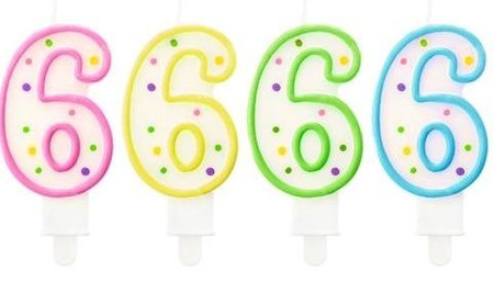 Świeczka urodzinowa "6" kropeczki żółta