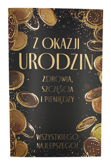 Kartka urodzinowa czarna w pieniądze