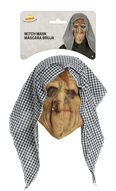 Maska lateksowa wiedźma czarownica z chustą