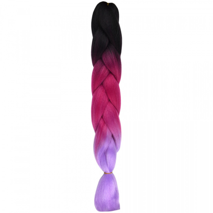 Włosy syntetyczne warkocze warkoczyki 60 cm OMBRE - czarno różowo fioletowe