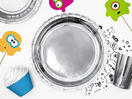 Talerzyki papierowe jednokolorowe SREBRNE 23cm 6 szt