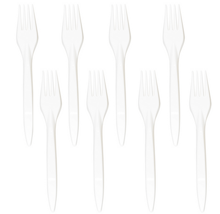 Widelce wielorazowe białe, z tworzywa sztucznego 18 cm zestaw 8 sztuk