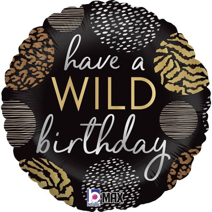 Balon foliowy WILD Birthday czarno złoty 18"