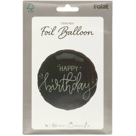 Balon foliowy okrągły urodzinowy Happy Birthday czarny 45 cm