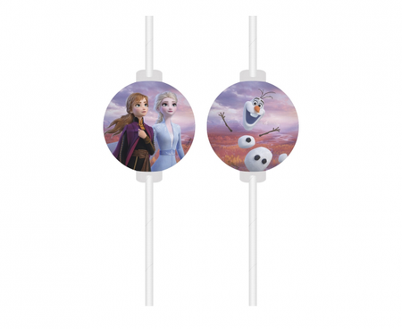 Słomki do picia papierowe z medalionem Kraina Lodu 2 Anna Elsa 4 szt.