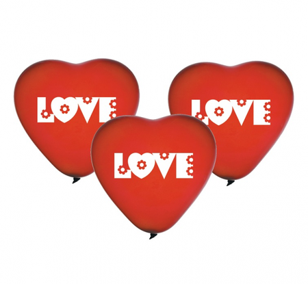 Balony serca 10 cali  napis LOVE 5 szt