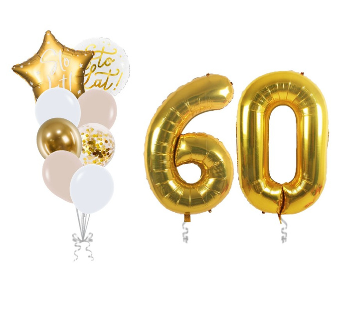 Zestaw balonów na 60 urodziny bukiet balonowy złoty