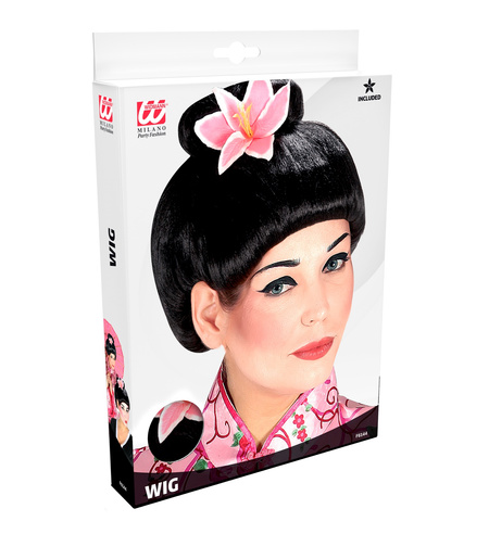 Peruka czarna Japonka Gejsza z kwiatem