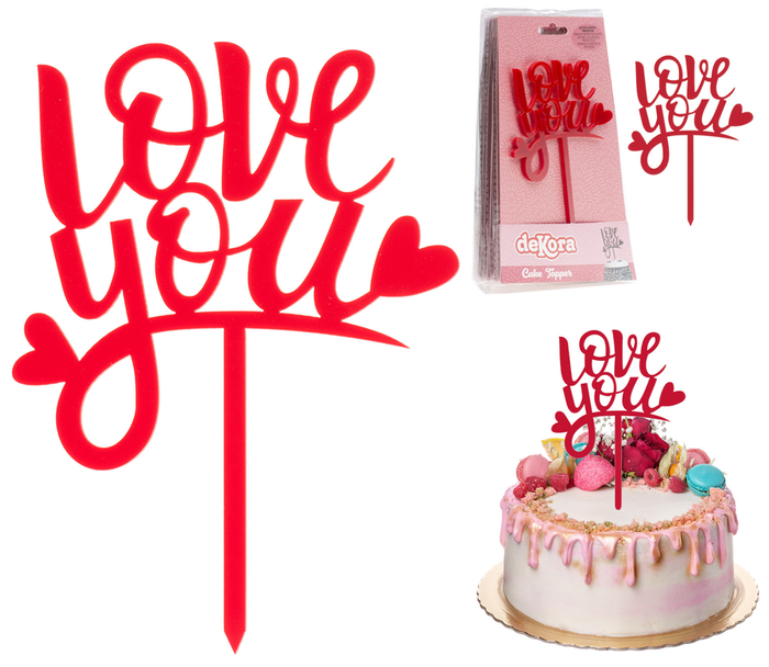 Topper dekoracyjny na tort LOVE YOU czerwony