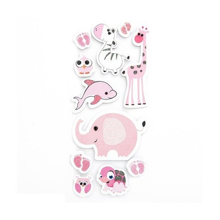 Naklejki z pianki ZWIERZAKI W ZOO - PINK  11 szt