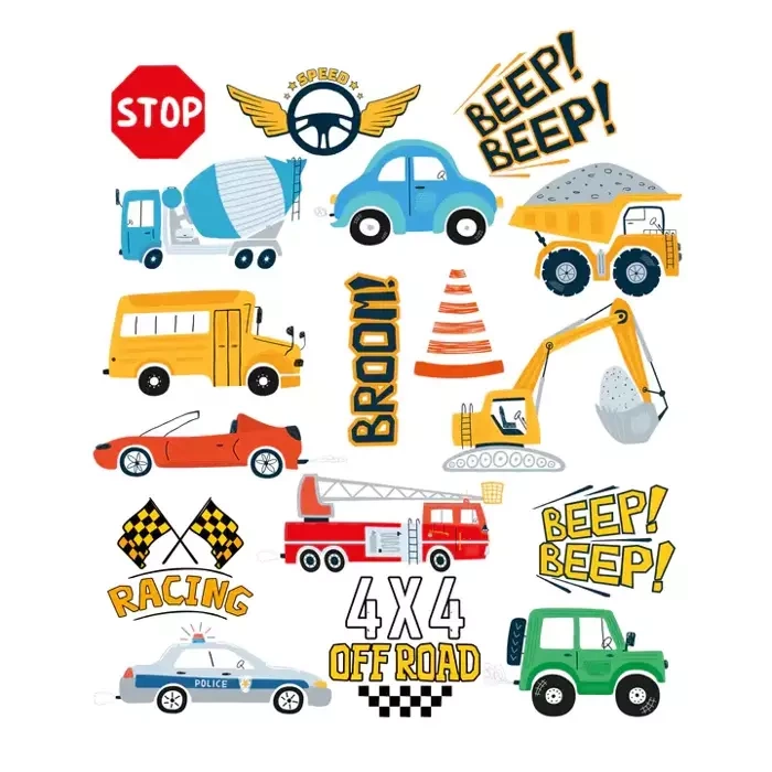 Tatuaże zmywalne wodne AUTA pojazdy 17 szt.