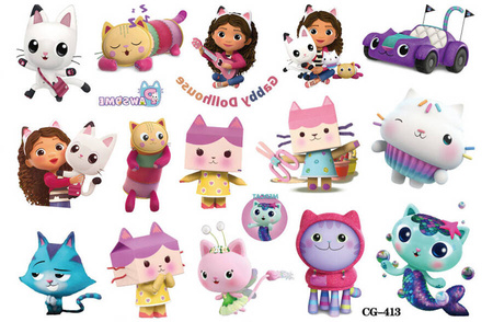 Tatuaże zmywalne wodne dla dzieci Koci Domek Gabi mix wzorów