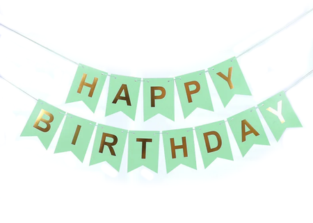 Baner girlanda "Happy Birthday" flagi miętowy