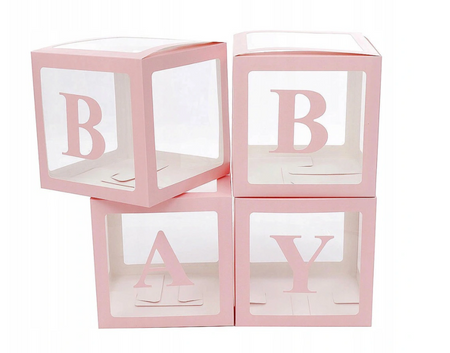 Zestaw pudełek 30 cm na balony BOX DEKORACYJNY litery BABY 4 szt.