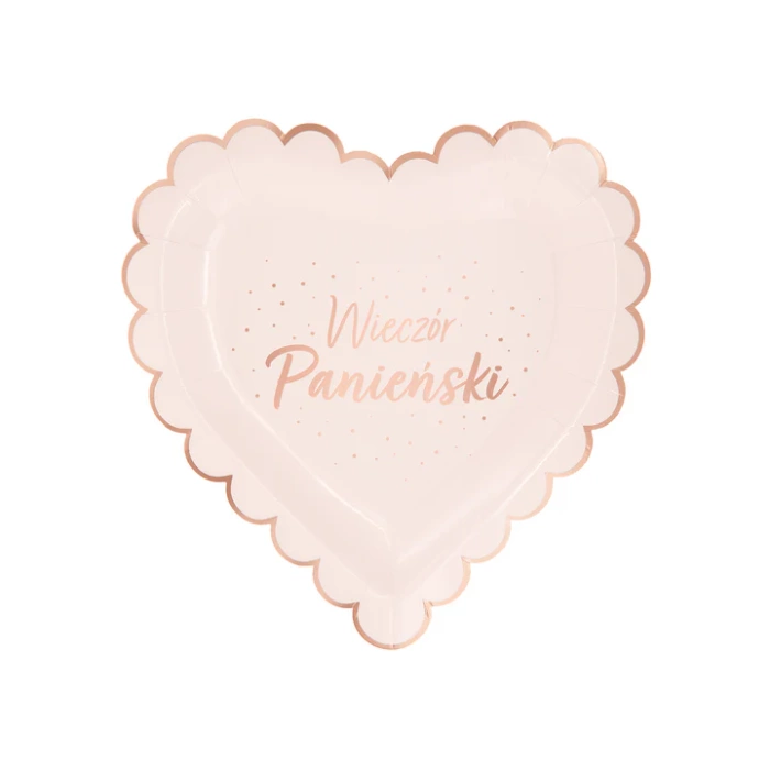 Talerzyki papierowe Wieczór Panieński Serce różowe 9 cali 6 szt.