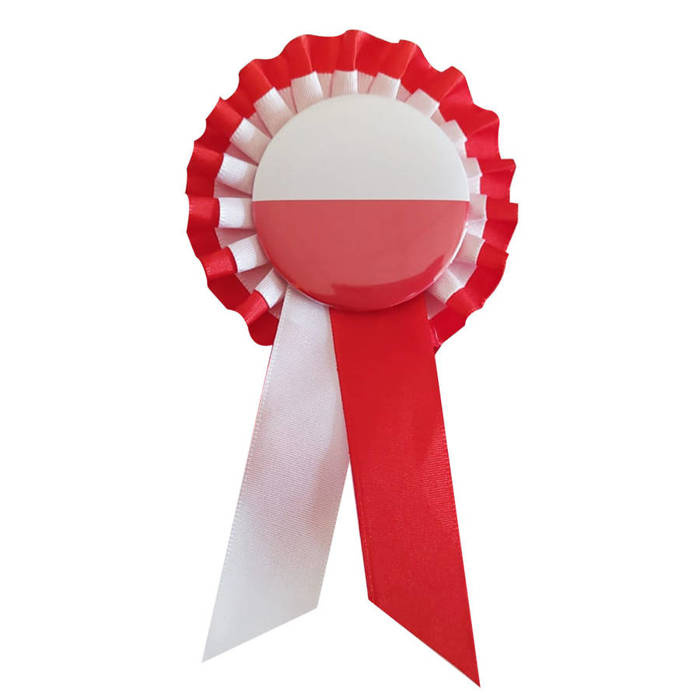 Kotylion kibica przypinka biało-czerwony gładki