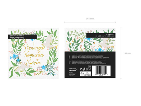 Serwetki Komunijne Komunia Święta kwiaty 33 x 33 cm 20 szt.